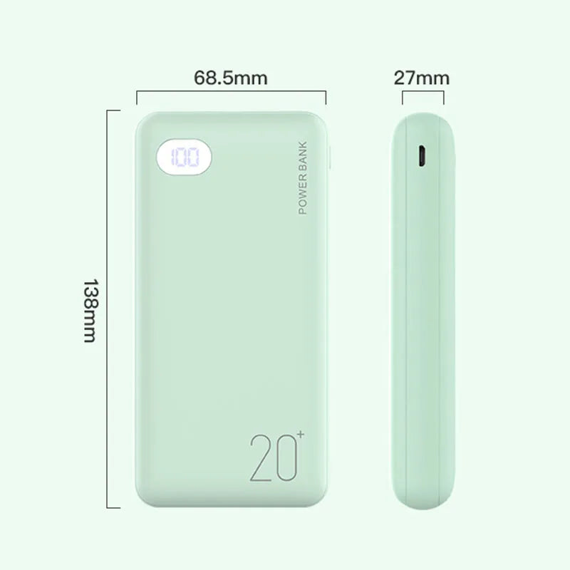 Cargador portátil externo para teléfono inteligente, Banco de energía de moda de 20000mAh, 2.1A, carga rápida con pantalla LED