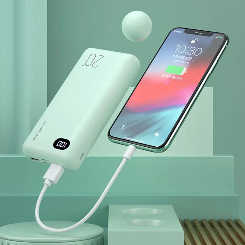 Cargador portátil externo para teléfono inteligente, Banco de energía de moda de 20000mAh, 2.1A, carga rápida con pantalla LED