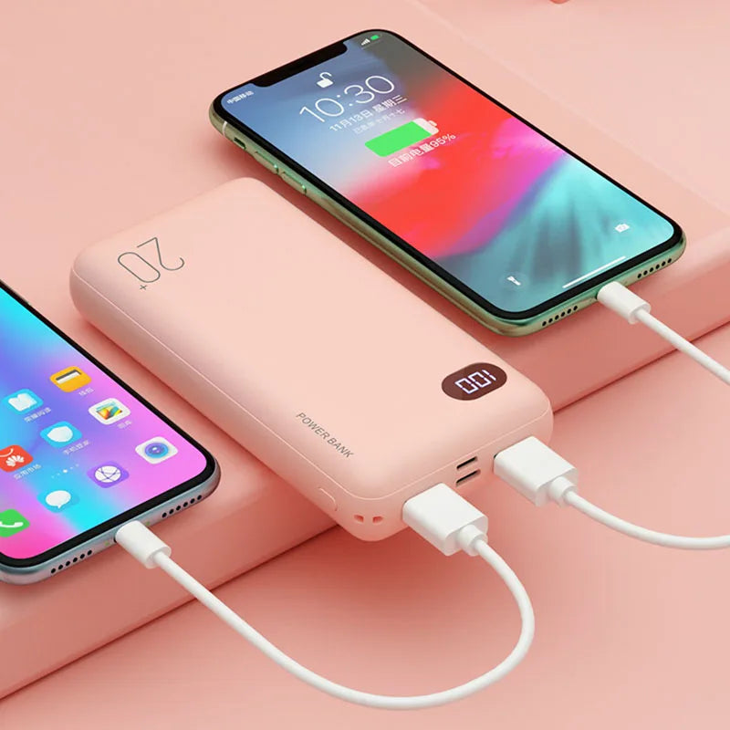 Cargador portátil externo para teléfono inteligente, Banco de energía de moda de 20000mAh, 2.1A, carga rápida con pantalla LED