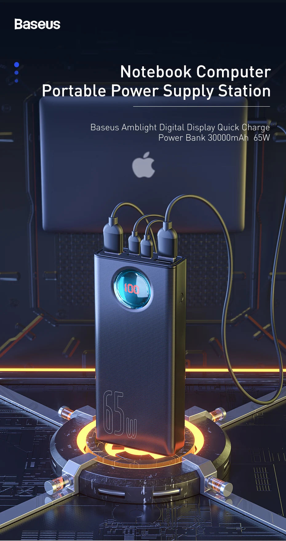Power Bank 30000mAh Carga Rápida 65W - Batería Externa Portátil para Laptop iPhone iPad