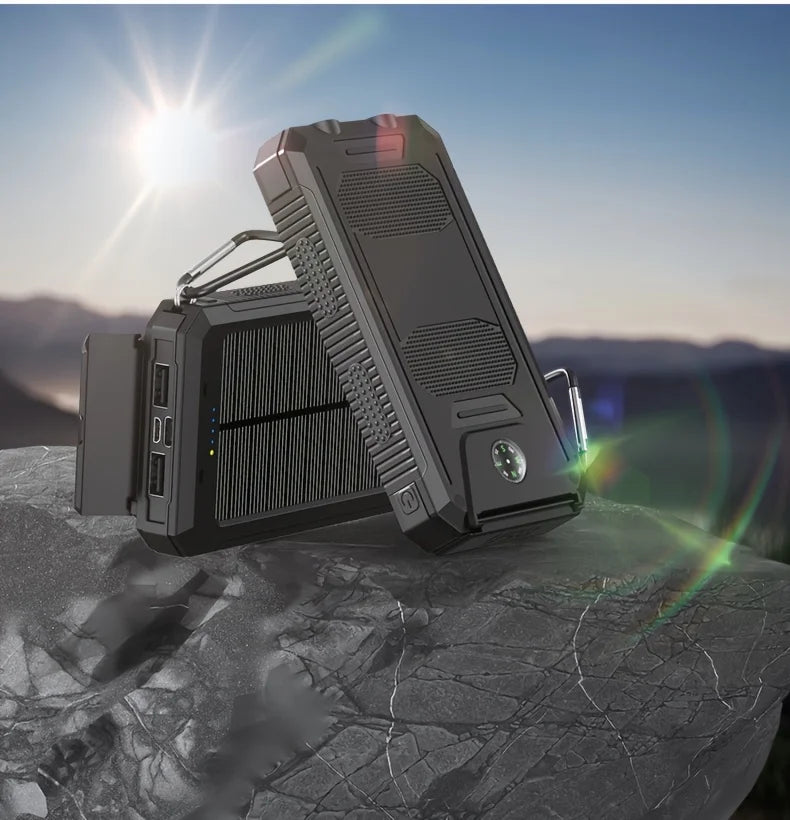 Banco de energía solar portátil de 20000 mAh, cargador solar portátil para teléfono móvil, cargador de batería externo para acampar para teléfonos móviles