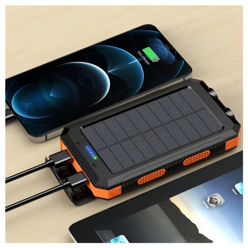 Banco de energía solar portátil de 20000 mAh, cargador solar portátil para teléfono móvil, cargador de batería externo para acampar para teléfonos móviles