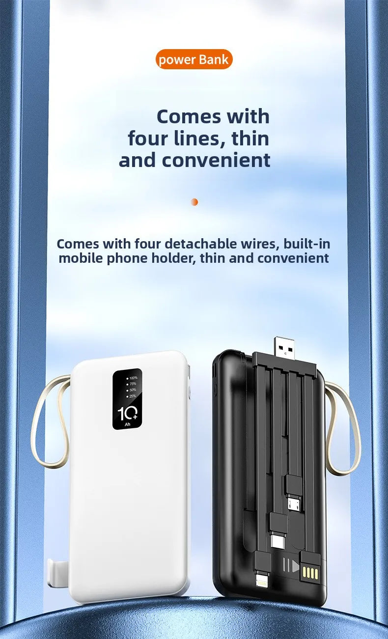 Banco de energía portátil de 20000mAh con Cable extraíble, batería externa, cargador de teléfono de carga rápida para IPhone Xiaomi Powerbank