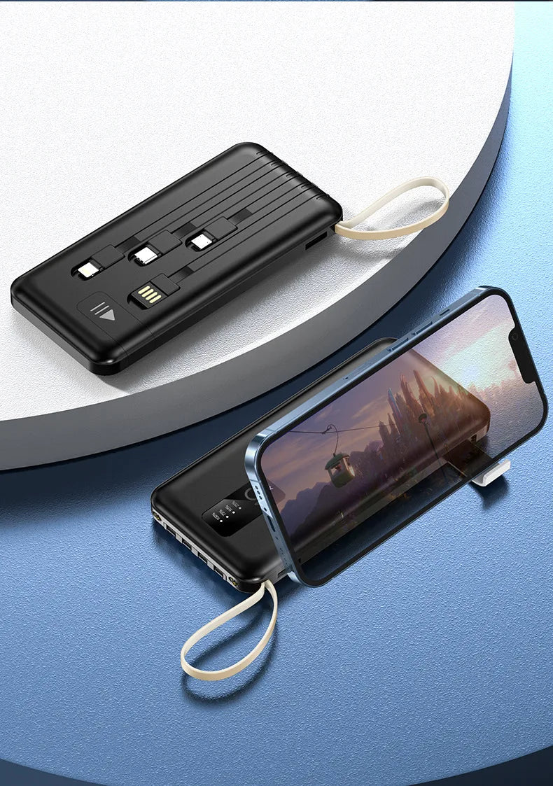 Banco de energía portátil de 20000mAh con Cable extraíble, batería externa, cargador de teléfono de carga rápida para IPhone Xiaomi Powerbank