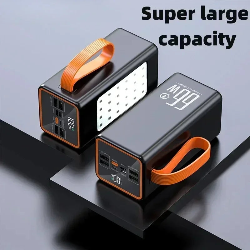 Banco de energía de alta capacidad de 50000maH, cargador rápido de 66W, batería recargable resistente al agua para teléfono móvil, ordenador, luz LED de Camping