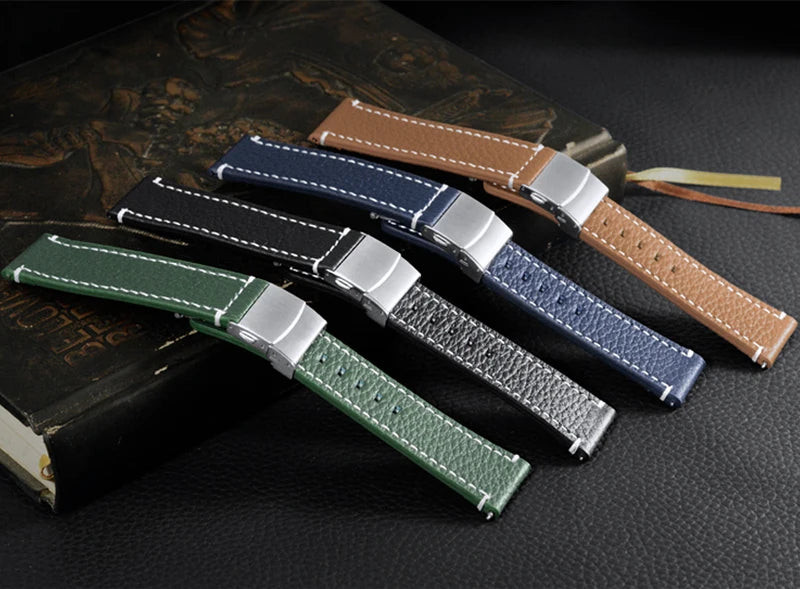 Correa de reloj inteligente de cuero genuino suave 18 20 22 24mm correa de cuero de vaca para hombres y mujeres pulsera de reloj de liberación rápida marrón negro