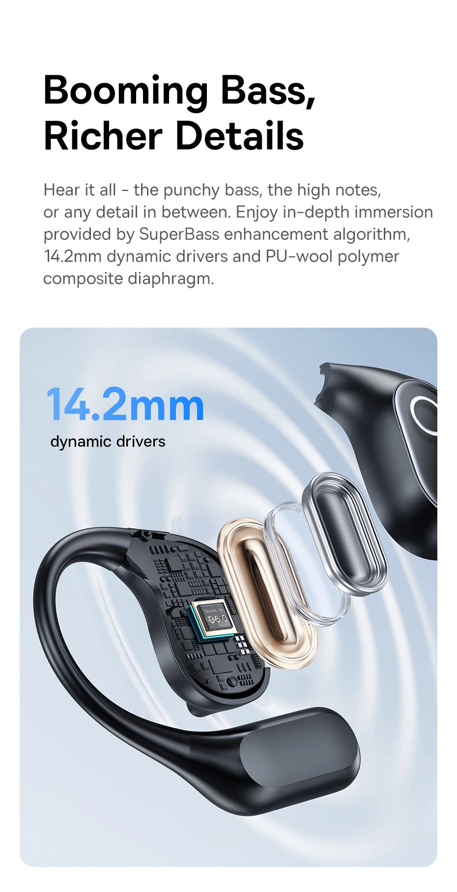 Baseus Eli 2i Fit auriculares abiertos inalámbricos verdaderos Bluetooth 6,0 ganchos para la oreja auriculares IPX5 auriculares deportivos impermeables Bass Boost
