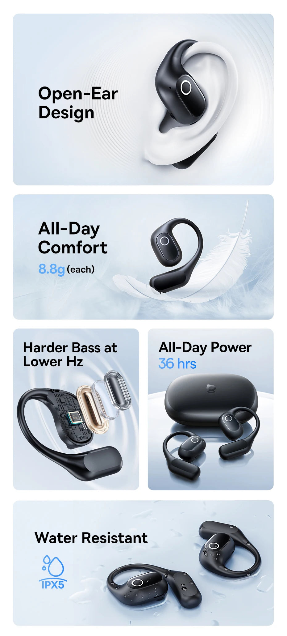 Baseus Eli 2i Fit auriculares abiertos inalámbricos verdaderos Bluetooth 6,0 ganchos para la oreja auriculares IPX5 auriculares deportivos impermeables Bass Boost