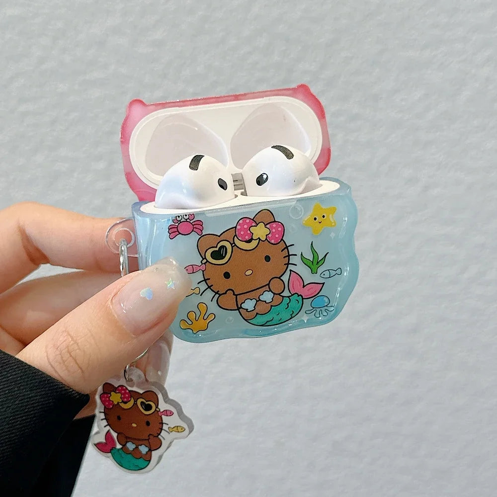 Funda para auriculares Airpods 1, 2, 3, 4 Pro 2, bonita Sanrio Hello Kitty, Auriculares inalámbricos con Bluetooth, funda protectora suave con colgante