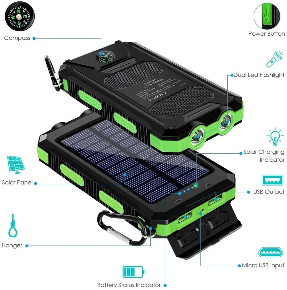 Nuevo Banco de energía Solar de 100000mAh, cargador de batería externo portátil, luz LDE fuerte para todos los teléfonos inteligentes
