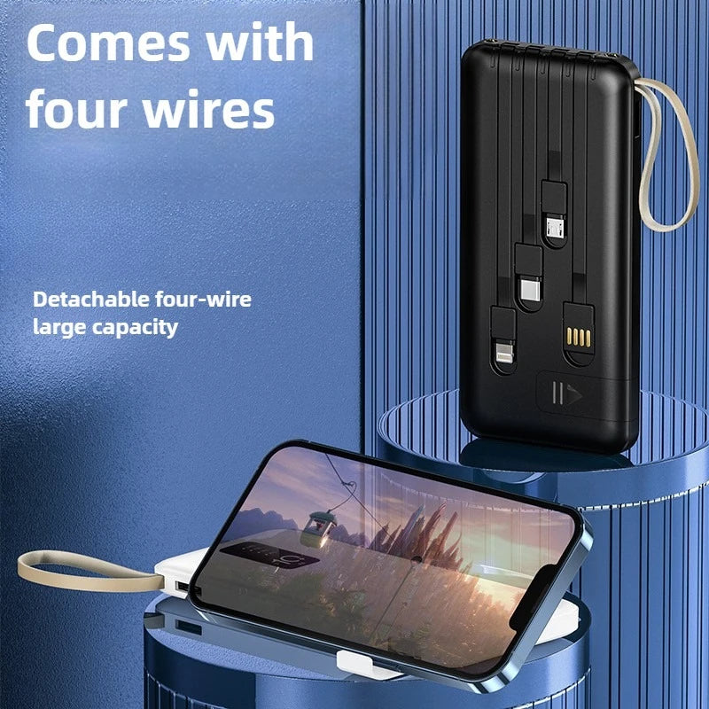 Banco de energía portátil de 20000mAh con Cable extraíble, batería externa, cargador de teléfono de carga rápida para IPhone Xiaomi Powerbank