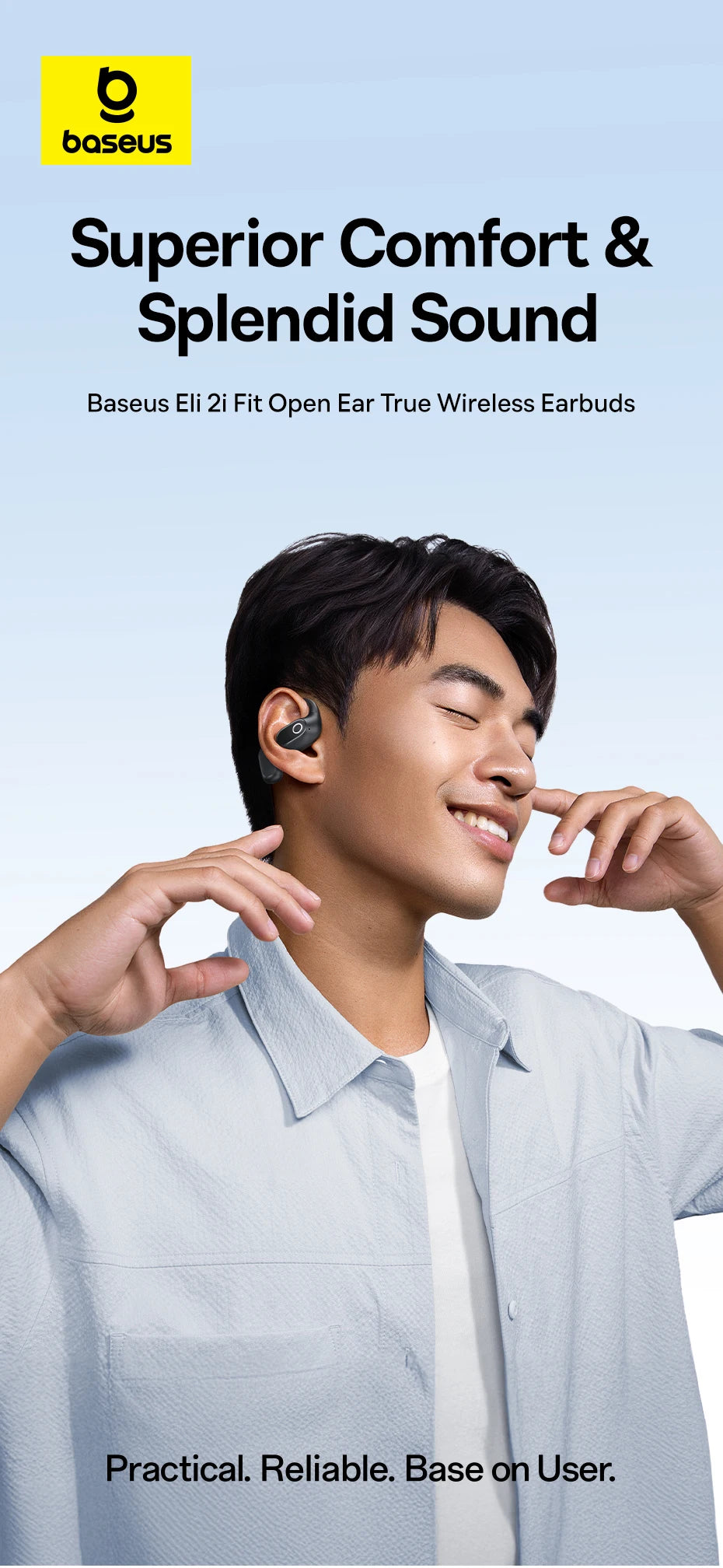Baseus Eli 2i Fit auriculares abiertos inalámbricos verdaderos Bluetooth 6,0 ganchos para la oreja auriculares IPX5 auriculares deportivos impermeables Bass Boost
