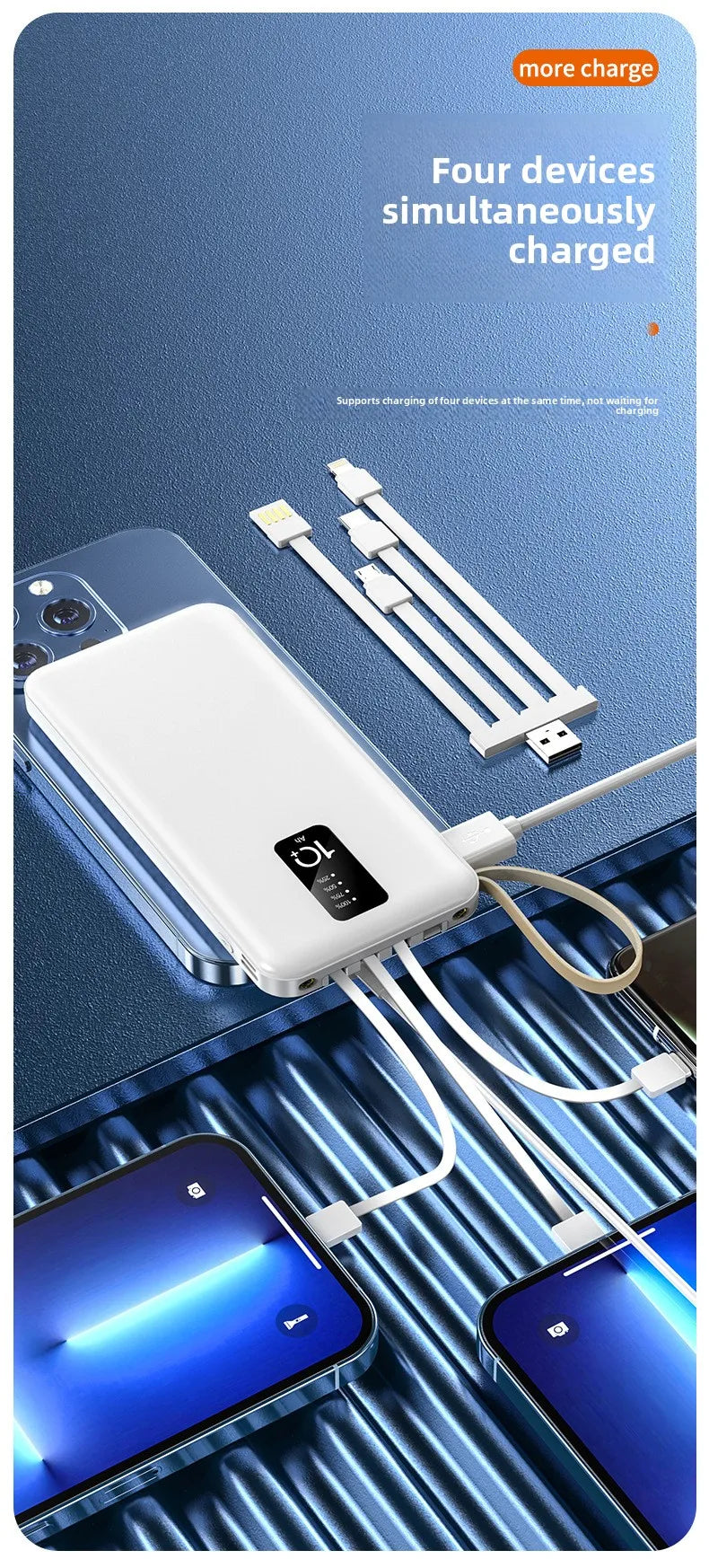 Banco de energía portátil de 20000mAh con Cable extraíble, batería externa, cargador de teléfono de carga rápida para IPhone Xiaomi Powerbank