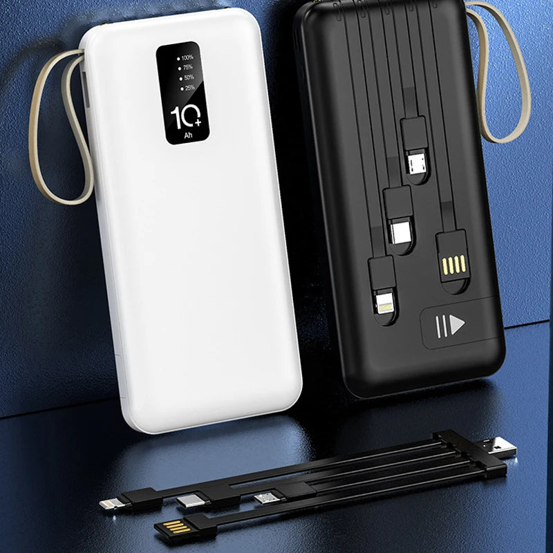 Banco de energía portátil de 20000mAh con Cable extraíble, batería externa, cargador de teléfono de carga rápida para IPhone Xiaomi Powerbank