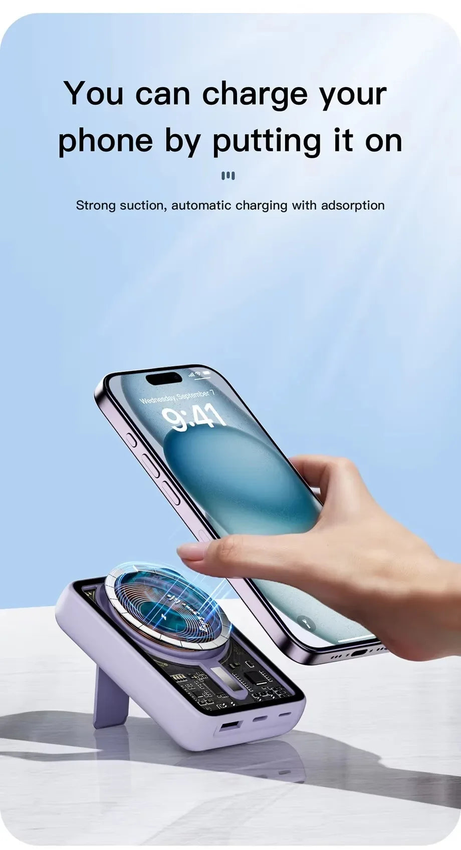 Banco de energía transparente inalámbrico magnético portátil de 10000mAh compatible con fuente de alimentación móvil de carga PD20W 15W para iPhone