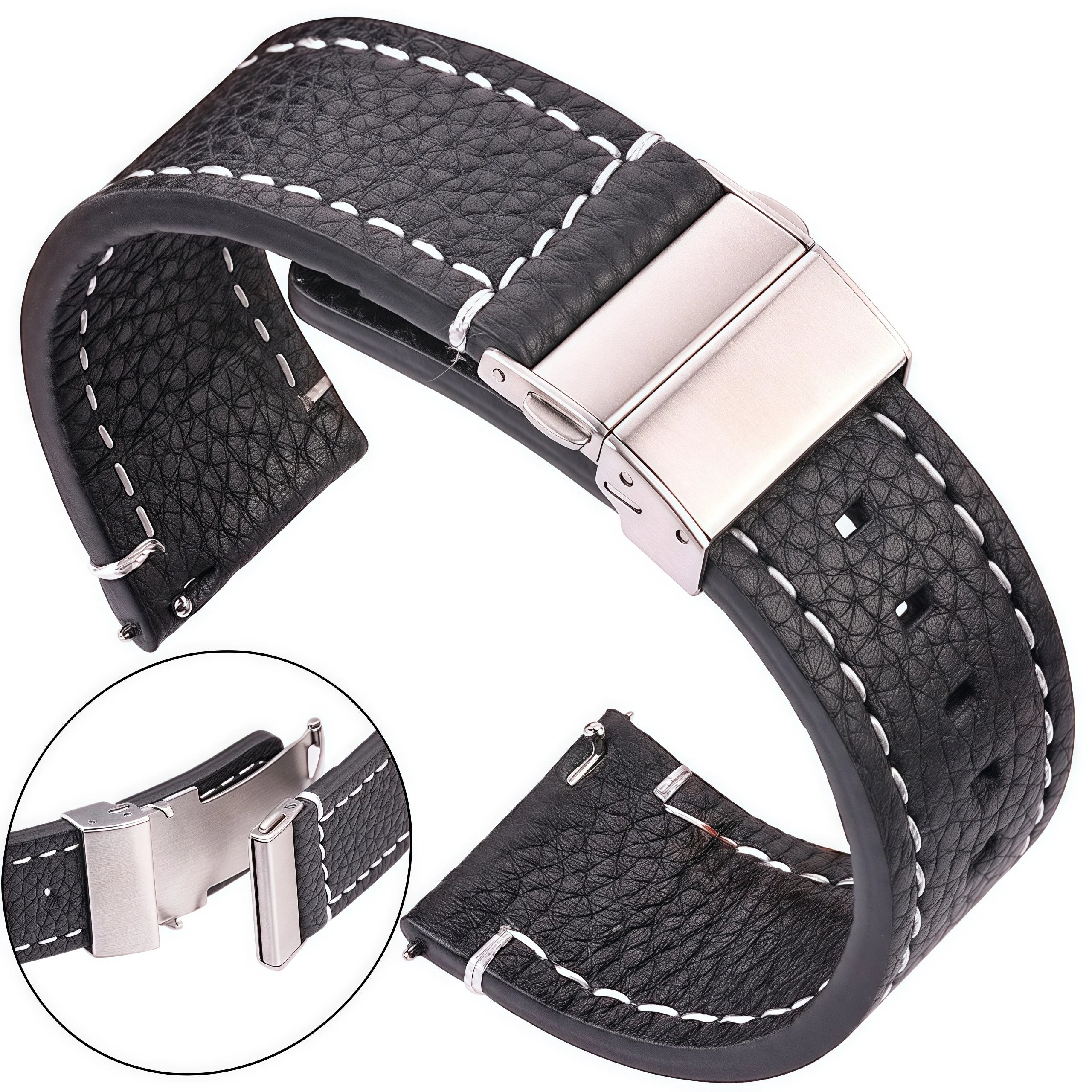 Correa de reloj inteligente de cuero genuino suave 18 20 22 24mm correa de cuero de vaca para hombres y mujeres pulsera de reloj de liberación rápida marrón negro