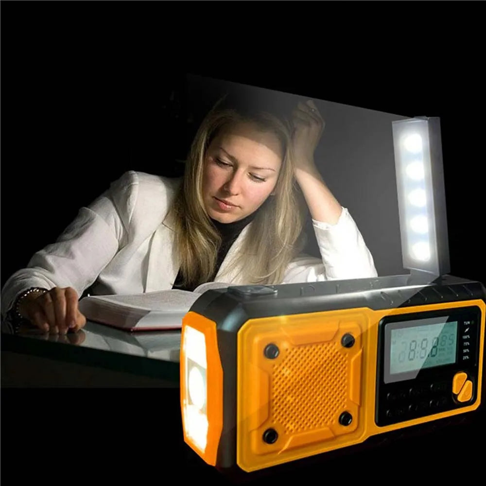 LOTOTG-Radio portátil de energía Solar de emergencia, manivela de carga AM/FM, Radio meteorológica, linterna de lectura Led, cargador de teléfono bancario