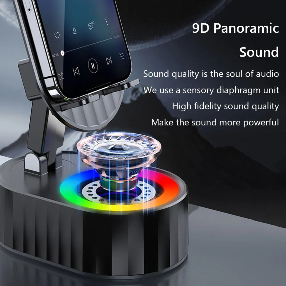 Soporte para teléfono móvil con cargador de Banco de energía, altavoz de inducción giratorio de 360 grados, multifunción para escritorio y dormitorio