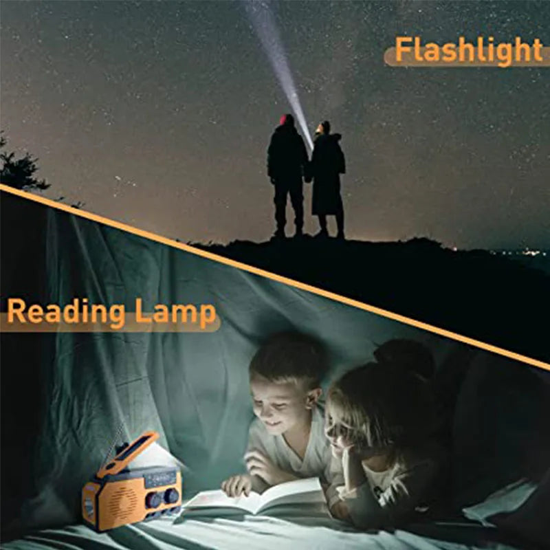 LOTOTG-Radio portátil de energía Solar de emergencia, manivela de carga AM/FM, Radio meteorológica, linterna de lectura Led, cargador de teléfono bancario