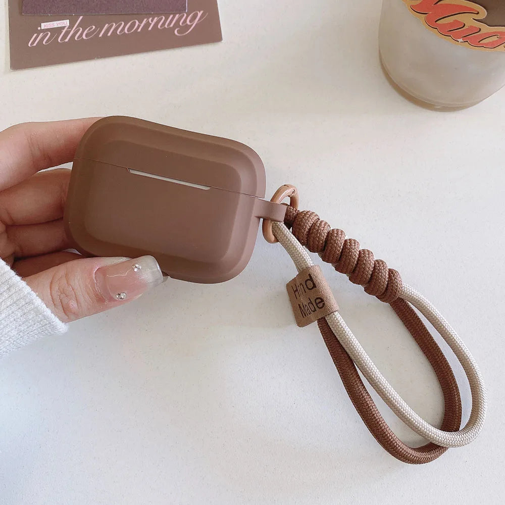 Funda de silicona suave para auriculares, color caramelo, con pulsera, prevención de caídas, pareja para airpods 2, 3 pro 2, caja de carga bluetooth