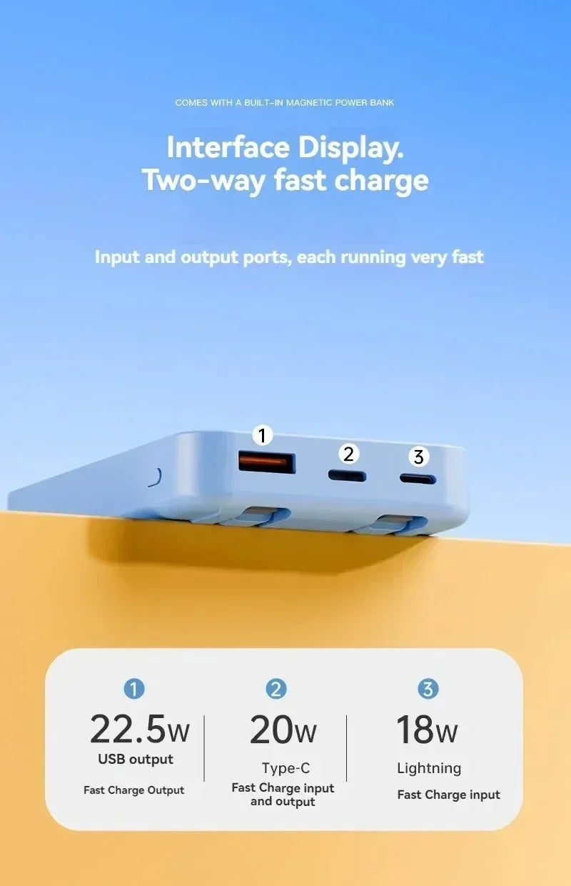 Banco de energía inalámbrico, soporte de cable incorporado, gran capacidad, carga súper rápida, banco de energía, magnético, 30000mAh, nuevo