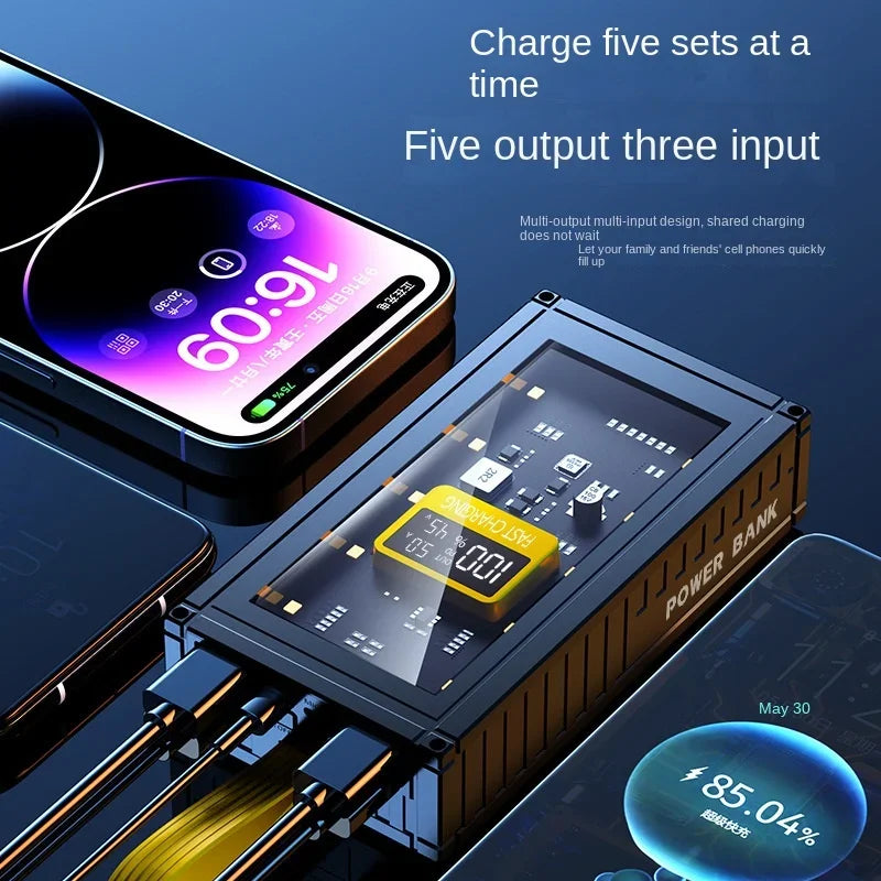 Banco de energía transparente de carga rápida para teléfonos móviles, fuente de alimentación de gran capacidad de 30000mAh, 50000mAh, 120W, BCAK