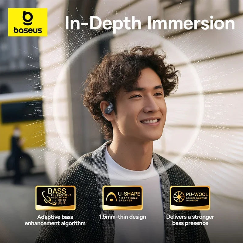 Baseus Eli 2i Fit auriculares abiertos inalámbricos verdaderos Bluetooth 6,0 ganchos para la oreja auriculares IPX5 auriculares deportivos impermeables Bass Boost