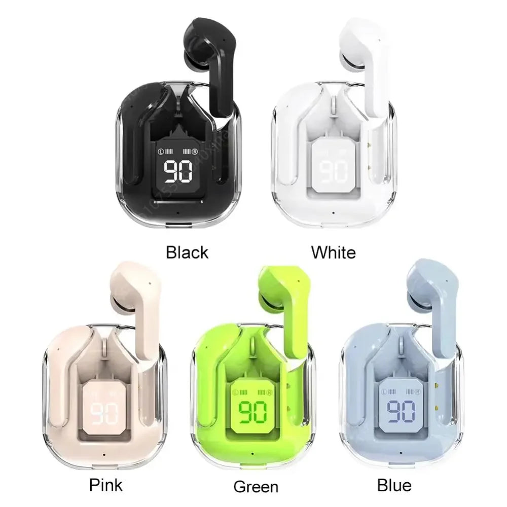 Auriculares translúcidos con cancelación de ruido compatibles con Bluetooth, estuche de carga con pantalla Digital, auriculares pequeños para trabajo deportivo