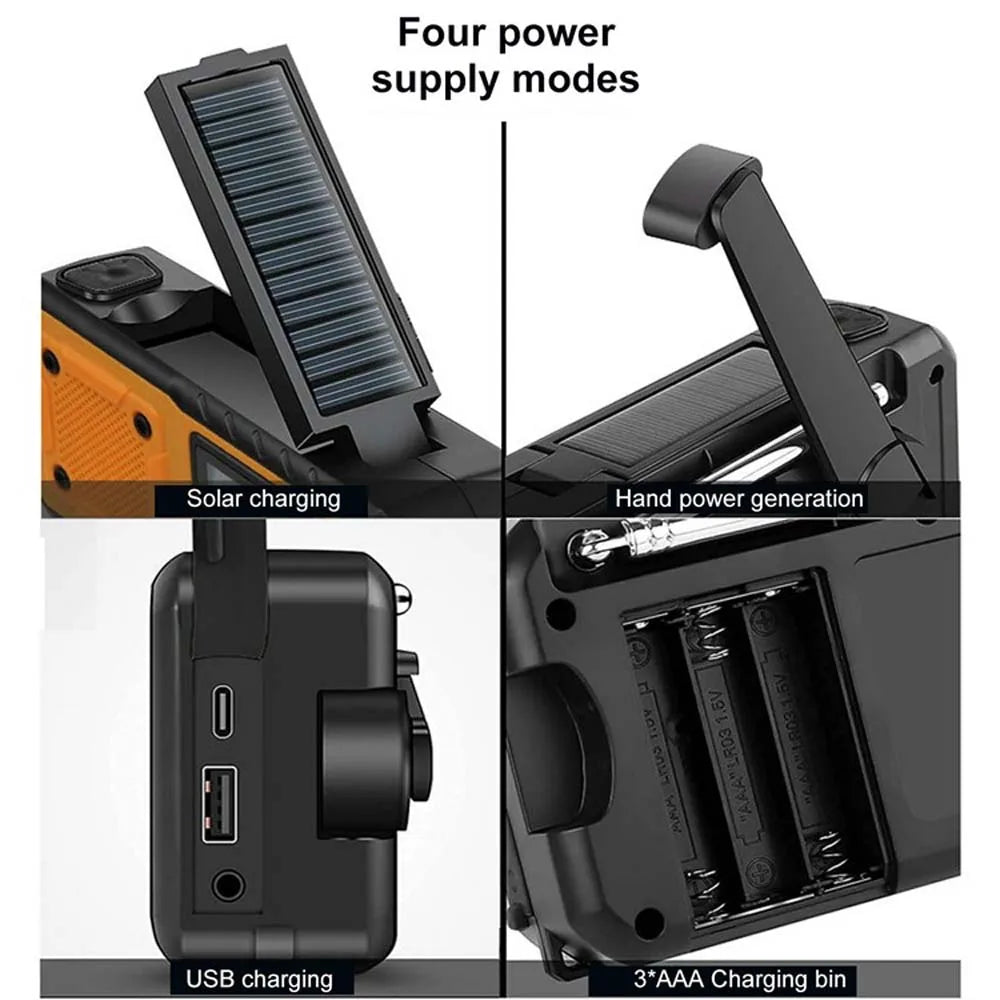 LOTOTG-Radio portátil de energía Solar de emergencia, manivela de carga AM/FM, Radio meteorológica, linterna de lectura Led, cargador de teléfono bancario