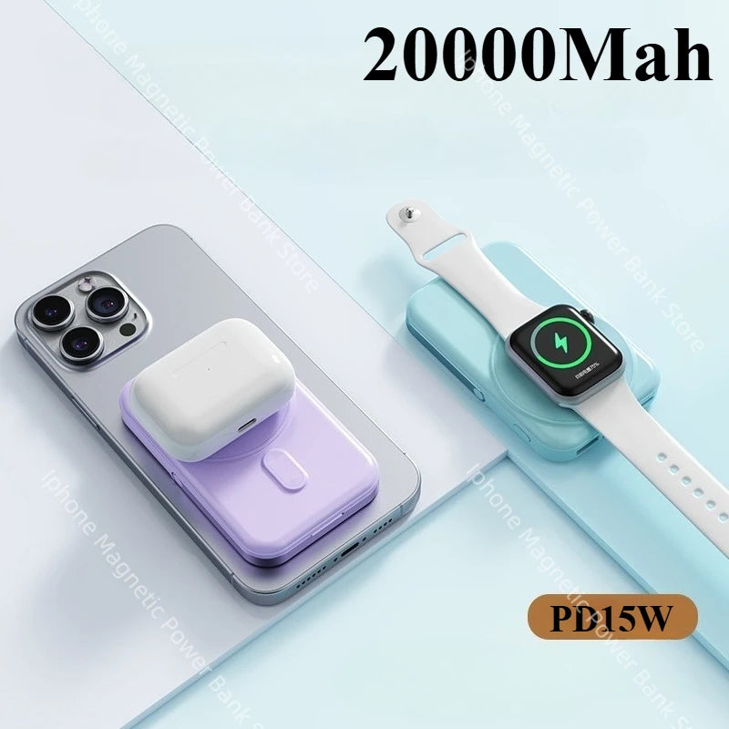 Banco de energía portátil de 20000mAh, estación de carga inalámbrica de carga rápida de 22,5 W para iPhone, iWatch y Galaxy Watch para teléfonos Airpods