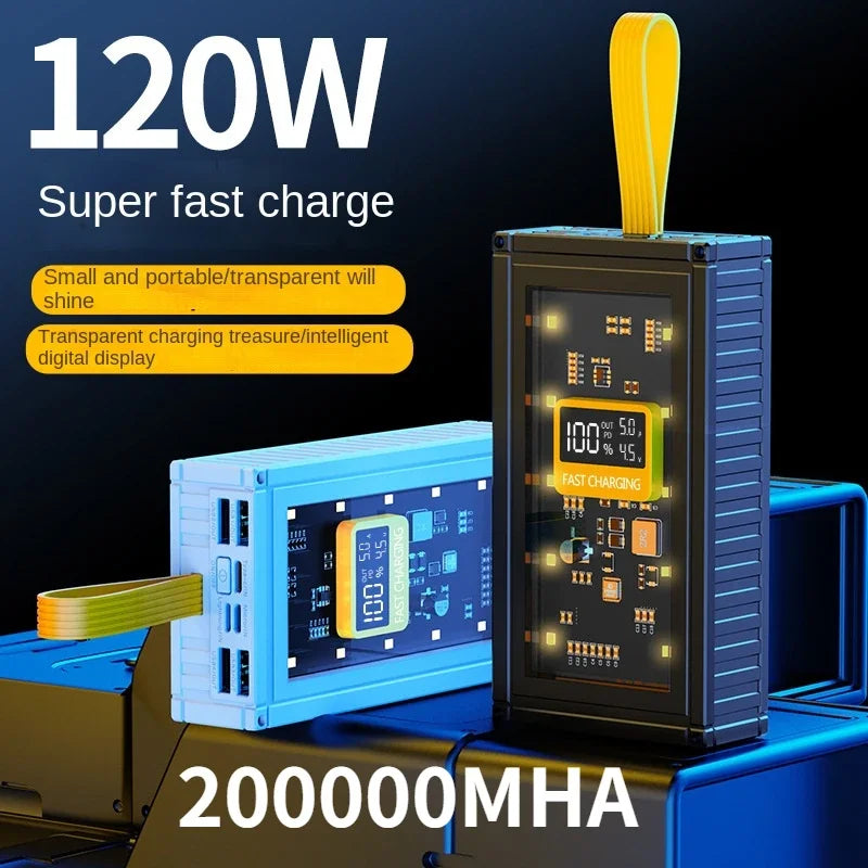Banco de energía transparente de carga rápida para teléfonos móviles, fuente de alimentación de gran capacidad de 30000mAh, 50000mAh, 120W, BCAK