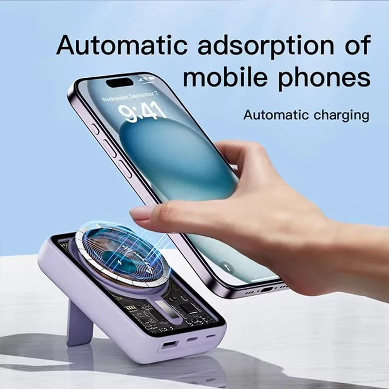 Banco de energía transparente inalámbrico magnético portátil de 10000mAh compatible con fuente de alimentación móvil de carga PD20W 15W para iPhone