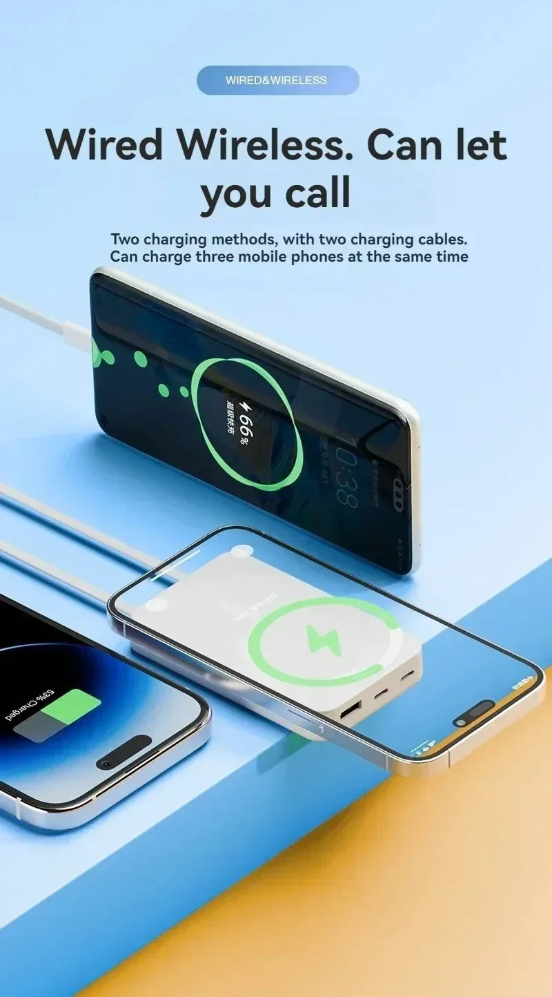 Banco de energía inalámbrico, soporte de cable incorporado, gran capacidad, carga súper rápida, banco de energía, magnético, 30000mAh, nuevo