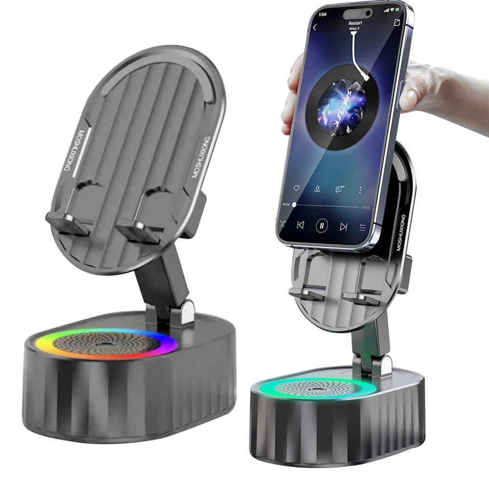 Soporte para teléfono móvil con cargador de Banco de energía, altavoz de inducción giratorio de 360 grados, multifunción para escritorio y dormitorio