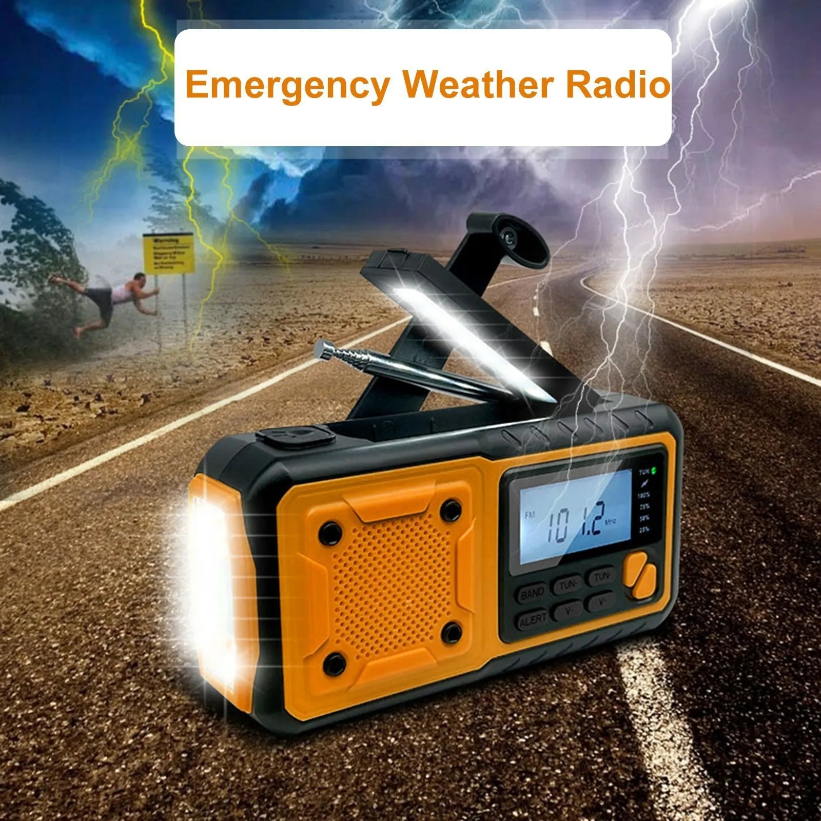 LOTOTG-Radio portátil de energía Solar de emergencia, manivela de carga AM/FM, Radio meteorológica, linterna de lectura Led, cargador de teléfono bancario