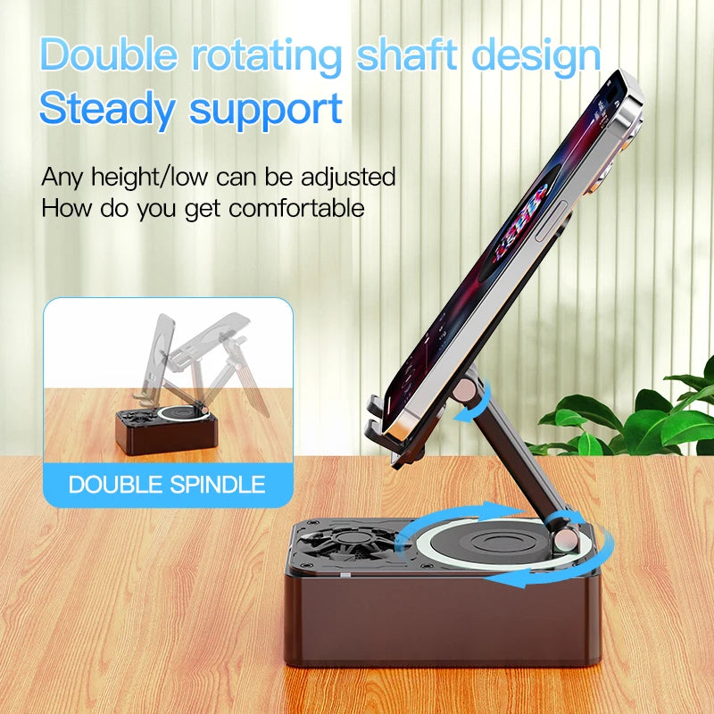 Soporte para teléfono móvil 3 en 1, Altavoz Bluetooth, Banco de energía, soporte de escritorio plegable giratorio para teléfono móvil, tabletas y iPad