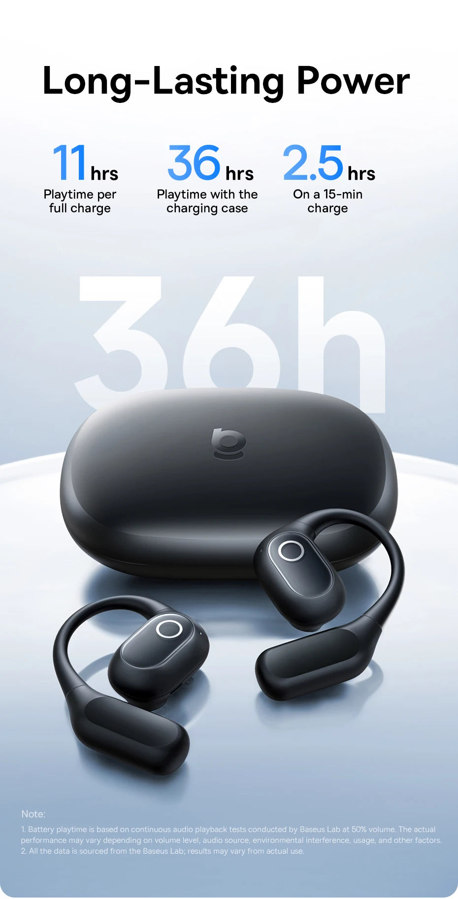 Baseus Eli 2i Fit auriculares abiertos inalámbricos verdaderos Bluetooth 6,0 ganchos para la oreja auriculares IPX5 auriculares deportivos impermeables Bass Boost