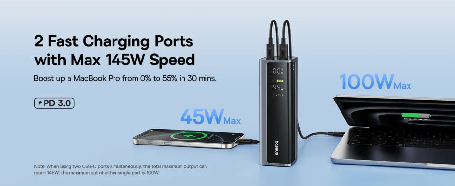 Power Bank 30000mAh Carga Rápida 65W - Batería Externa Portátil para Laptop iPhone iPad