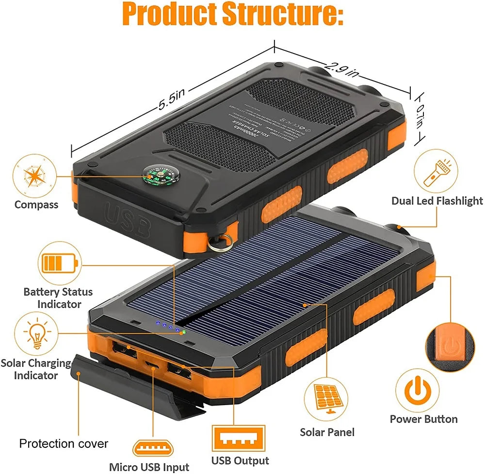 Nuevo Banco de energía Solar de 100000mAh, cargador de batería externo portátil, luz LDE fuerte para todos los teléfonos inteligentes