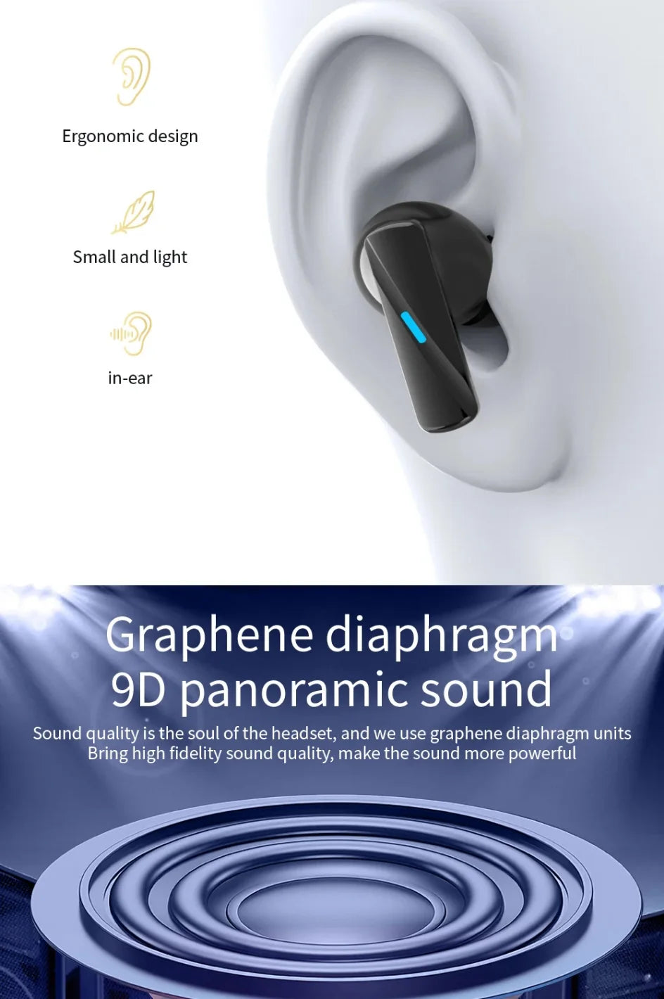 Auriculares inalámbricos verdaderos con cancelación de ruido, auriculares Bluetooth 5,3, auriculares de música HD, intrauditivos manos libres con micrófono