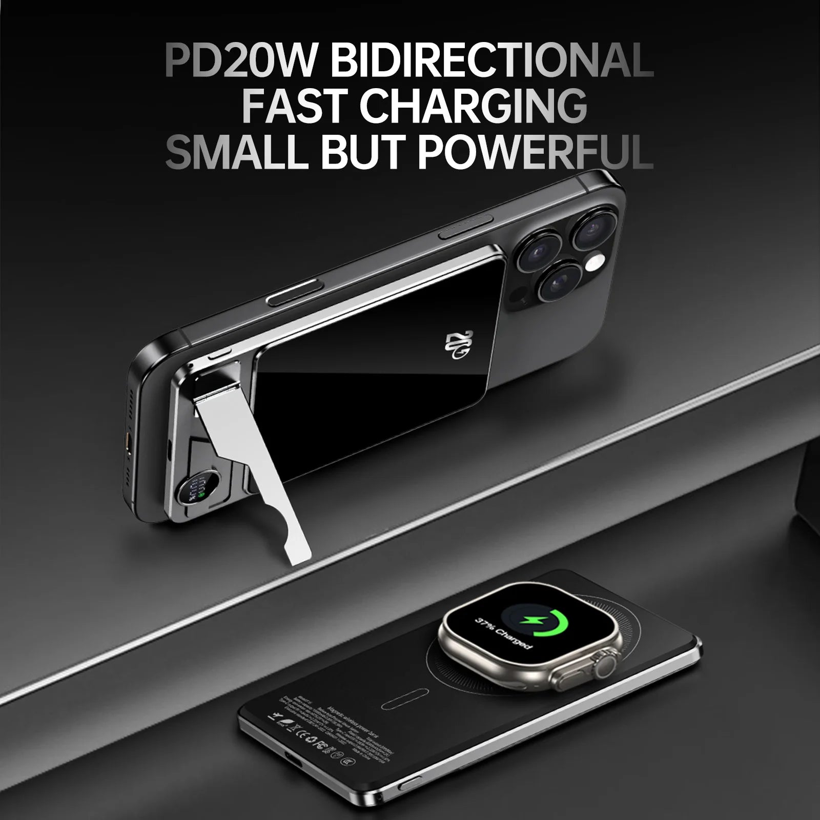 Cargador portátil Powerbank con Cable PD20W banco de energía inalámbrico 15W con soporte para teléfono pantalla LED batería de respaldo para teléfono móvil