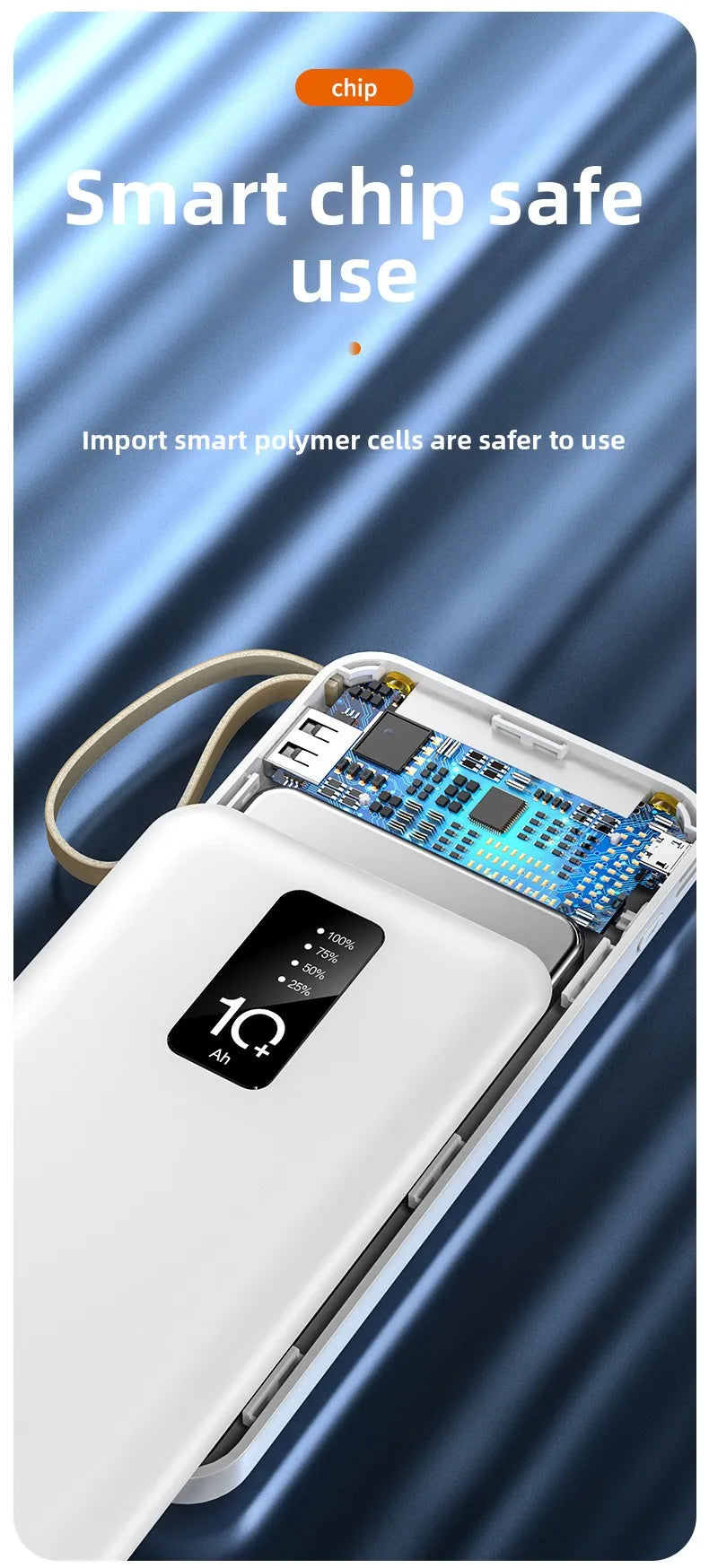 Banco de energía portátil de 20000mAh con Cable extraíble, batería externa, cargador de teléfono de carga rápida para IPhone Xiaomi Powerbank
