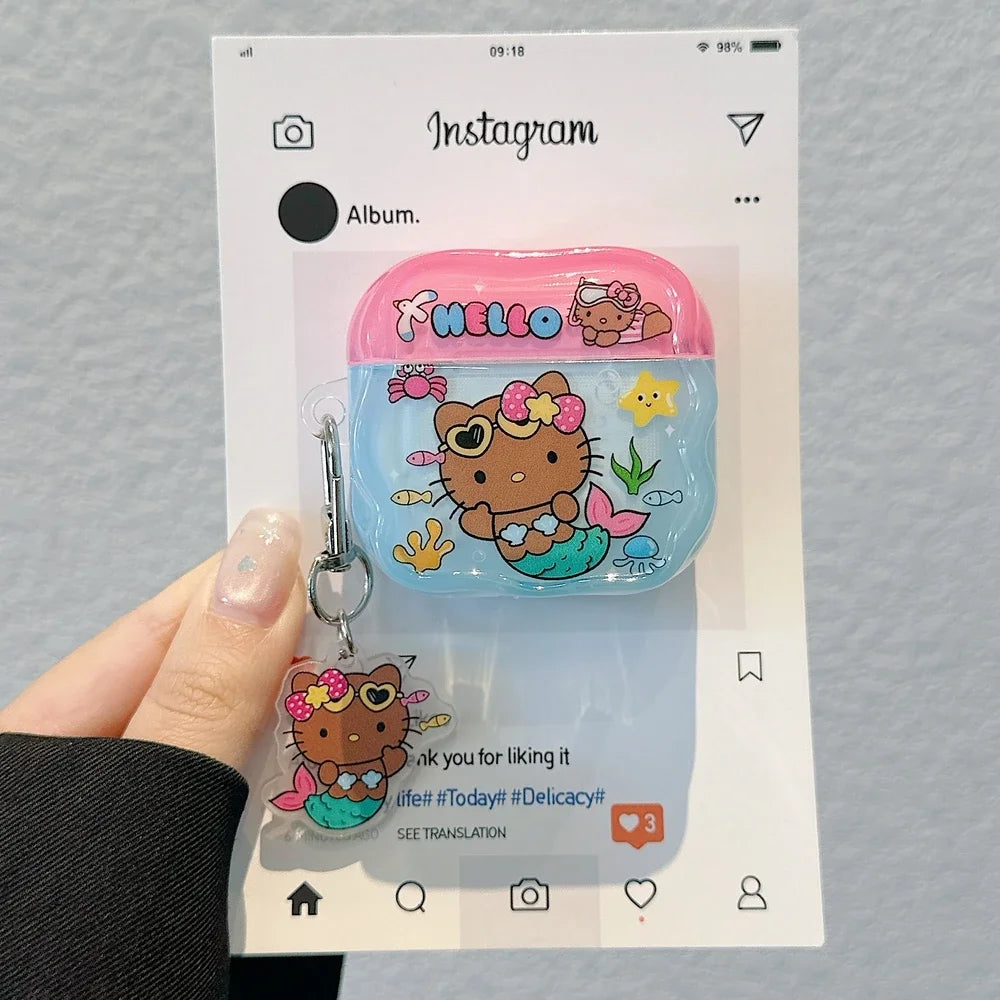 Funda para auriculares Airpods 1, 2, 3, 4 Pro 2, bonita Sanrio Hello Kitty, Auriculares inalámbricos con Bluetooth, funda protectora suave con colgante