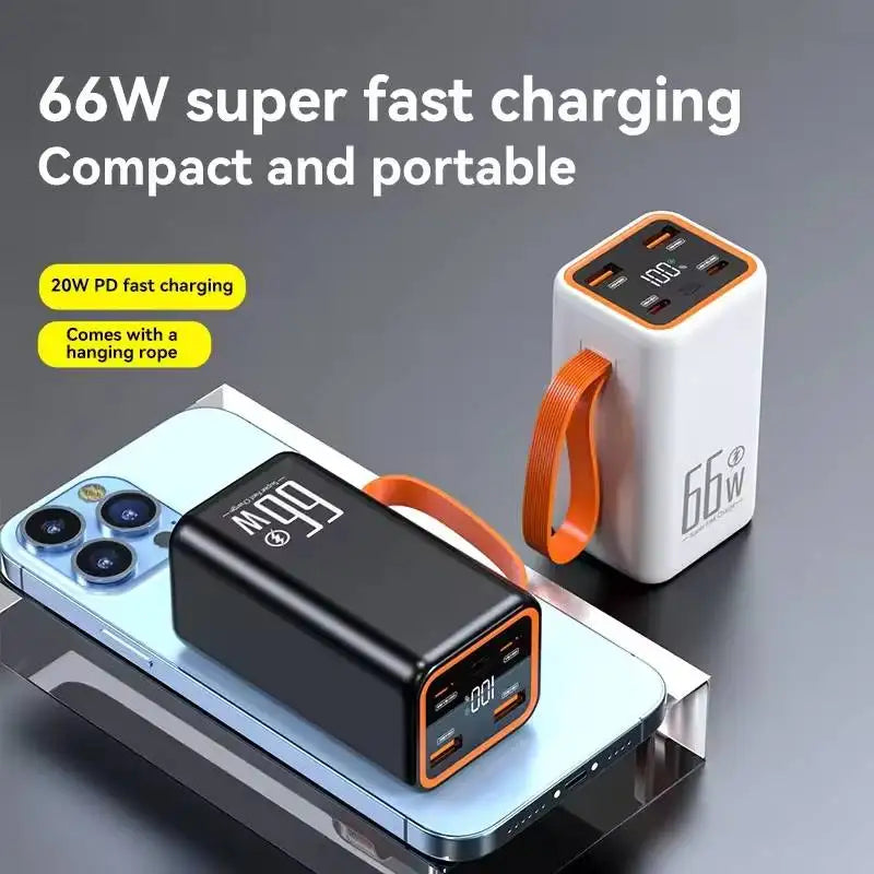 Banco de energía de alta capacidad de 50000maH, cargador rápido de 66W, batería recargable resistente al agua para teléfono móvil, ordenador, luz LED de Camping