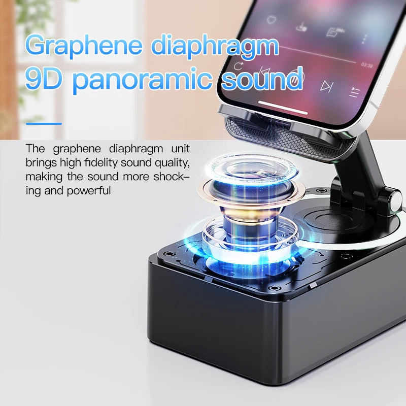 Soporte para teléfono móvil 3 en 1, Altavoz Bluetooth, Banco de energía, soporte de escritorio plegable giratorio para teléfono móvil, tabletas y iPad