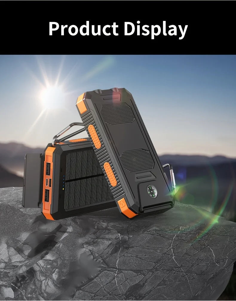 Banco de energía solar portátil de 20000 mAh, cargador solar portátil para teléfono móvil, cargador de batería externo para acampar para teléfonos móviles