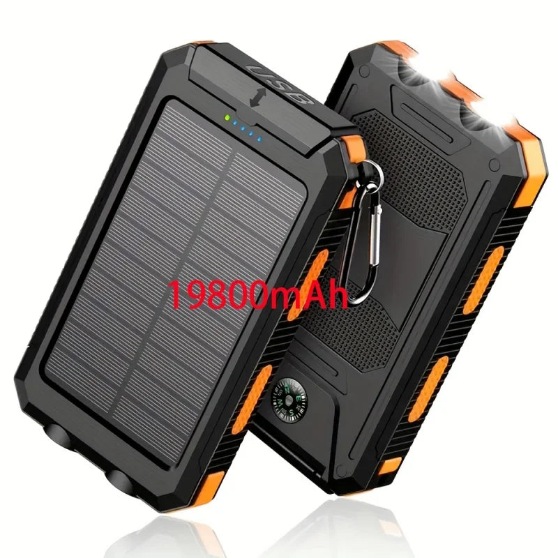 Banco de energía solar portátil de 20000 mAh, cargador solar portátil para teléfono móvil, cargador de batería externo para acampar para teléfonos móviles