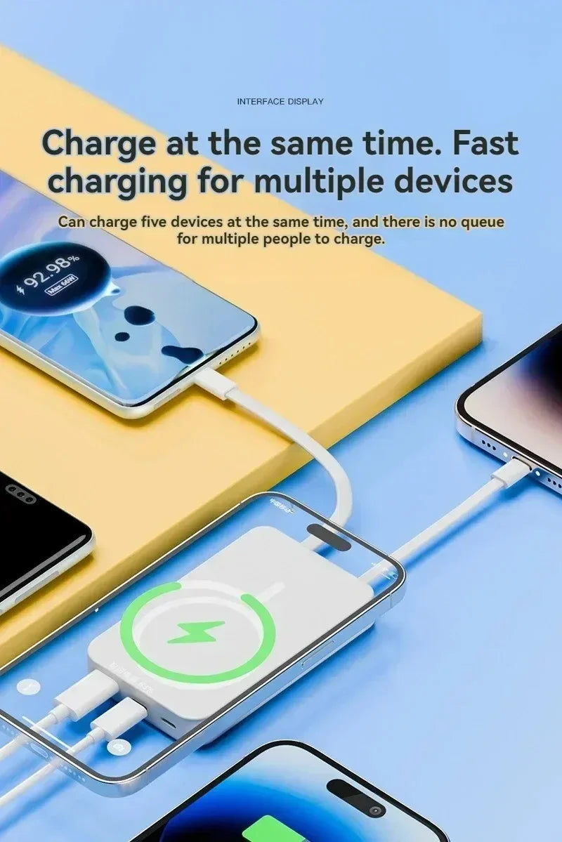 Banco de energía inalámbrico, soporte de cable incorporado, gran capacidad, carga súper rápida, banco de energía, magnético, 30000mAh, nuevo