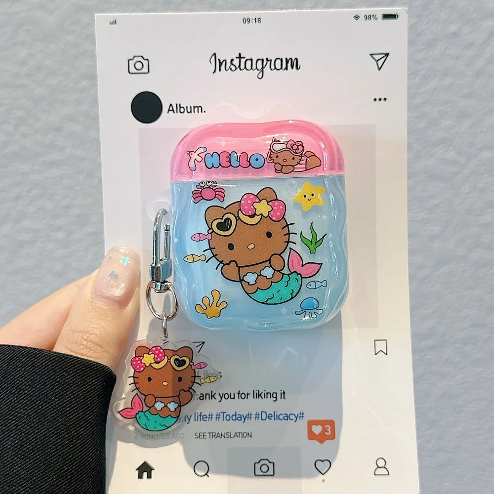 Funda para auriculares Airpods 1, 2, 3, 4 Pro 2, bonita Sanrio Hello Kitty, Auriculares inalámbricos con Bluetooth, funda protectora suave con colgante