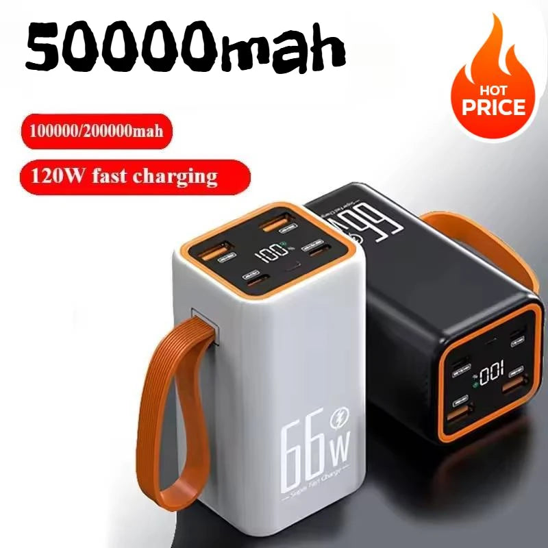 Banco de energía de alta capacidad de 50000maH, cargador rápido de 66W, batería recargable resistente al agua para teléfono móvil, ordenador, luz LED de Camping